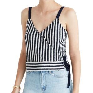 Madewell Finale Cropped Side-Tie Sweater Tank Navy Blue White Stripes Size XS